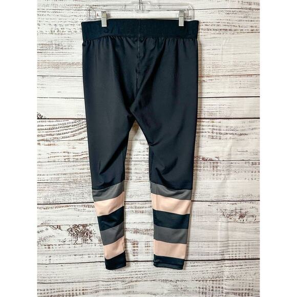 Crivit Women's Striped Athletic Yoga Leggings Black Pink & Gray Large 12/14 - Picture 8 of 10
